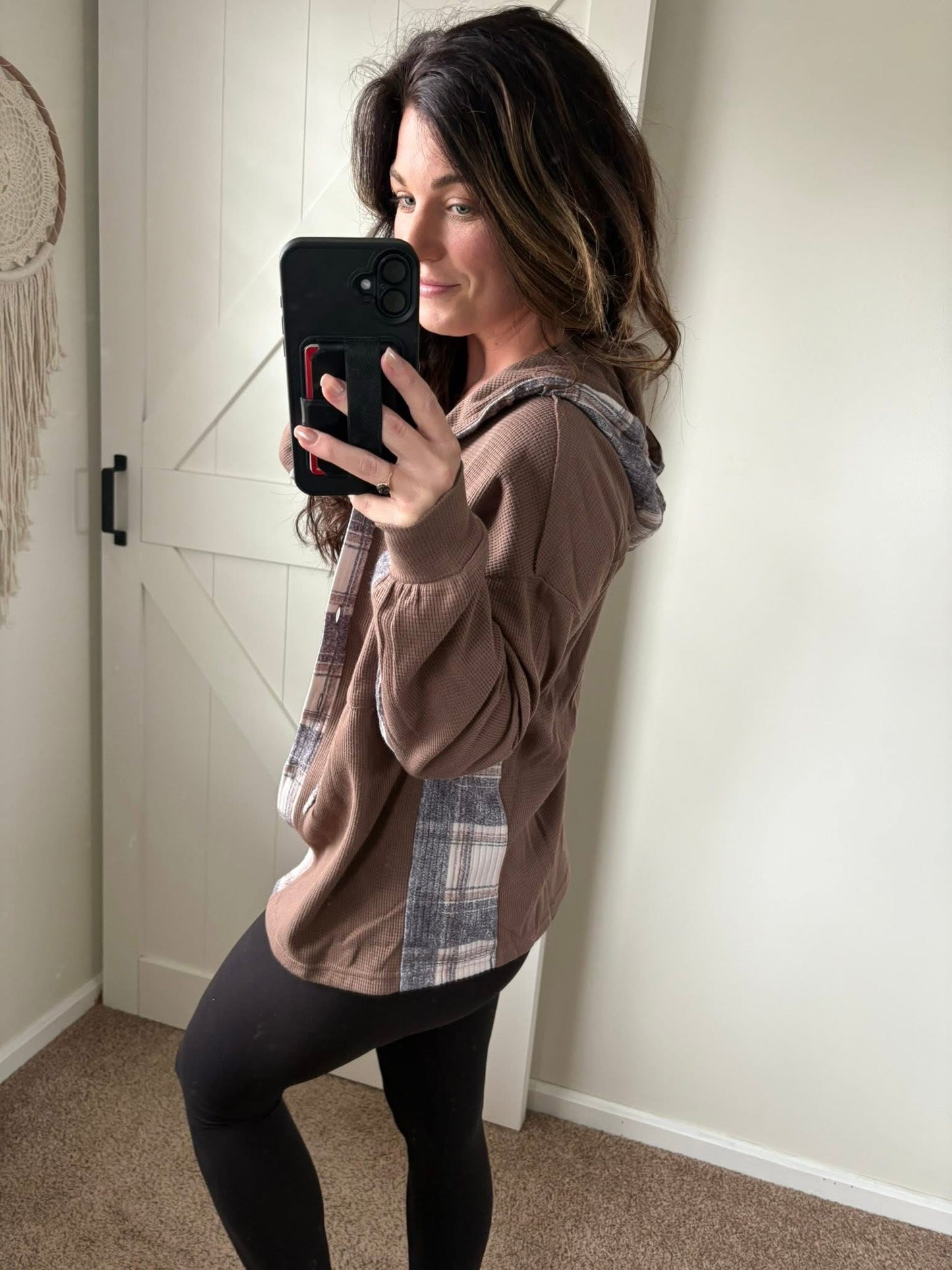 PREORDER: Plaid Mix Waffle Hooded Top