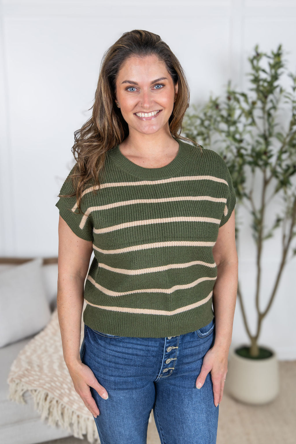 Striped Sweater Top - Olive