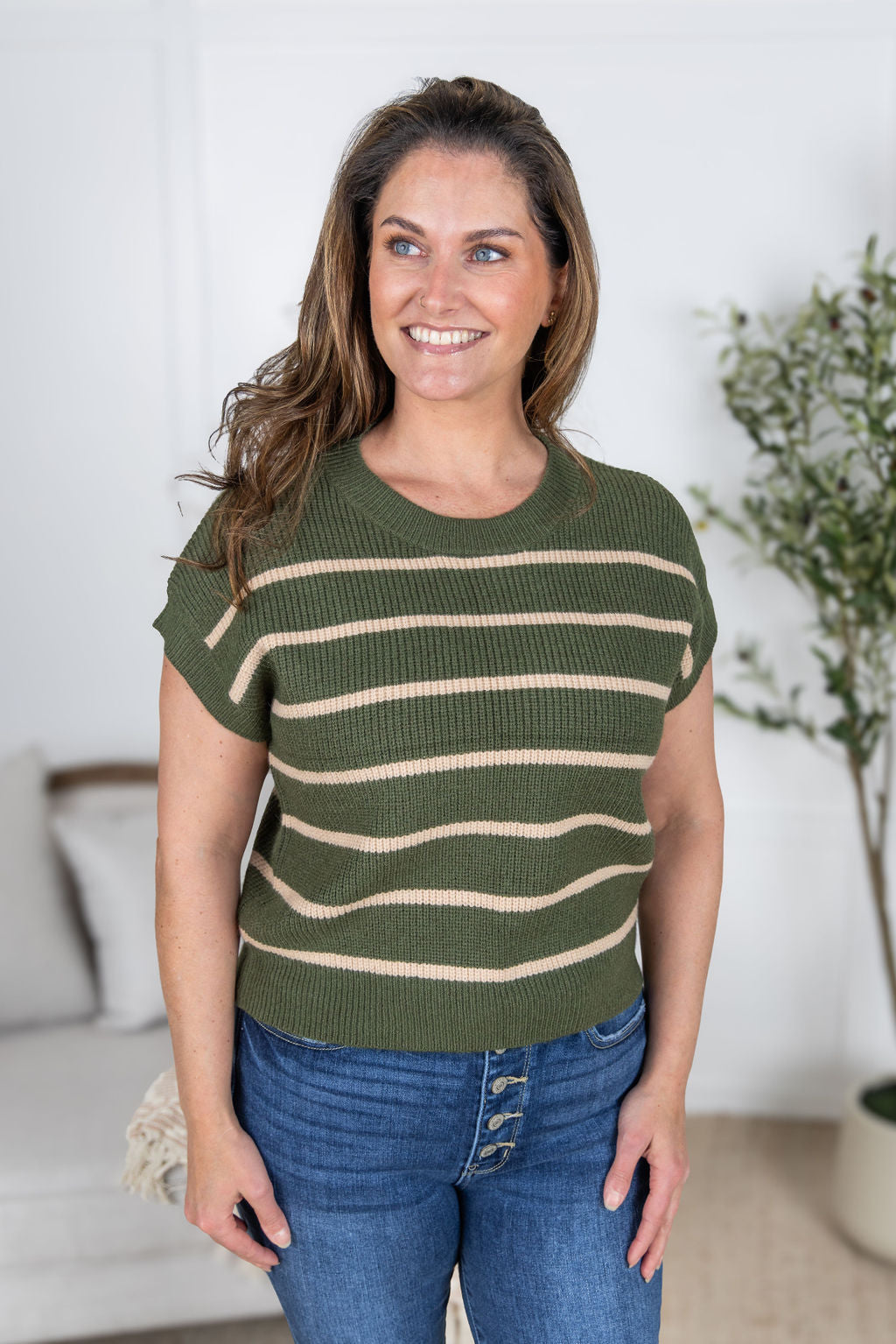 Striped Sweater Top - Olive