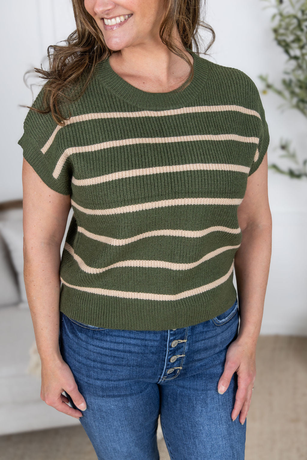 Striped Sweater Top - Olive