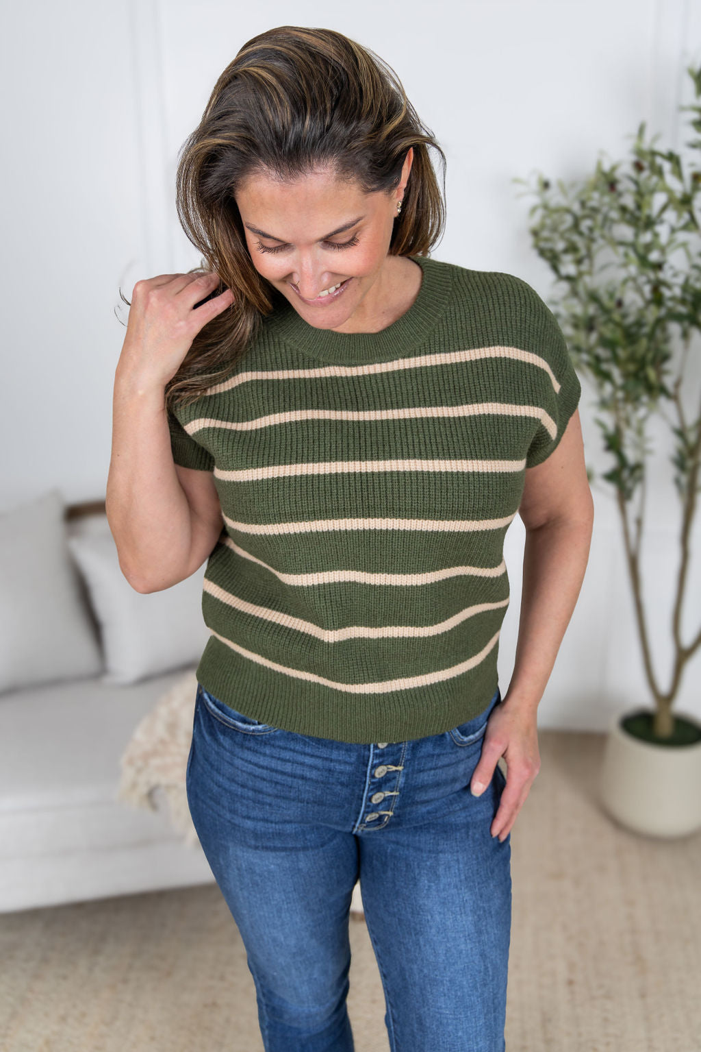 Striped Sweater Top - Olive