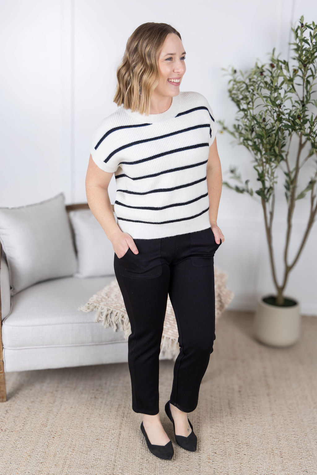Striped Sweater Top - Ivory