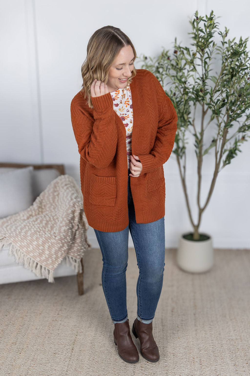 Billie Open Knit Cardigan - Rust