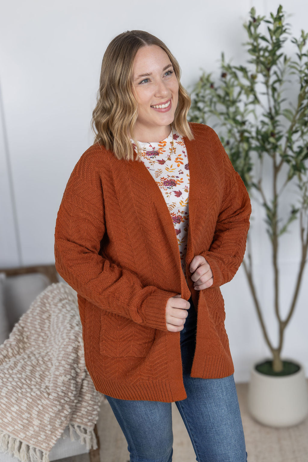 Billie Open Knit Cardigan - Rust