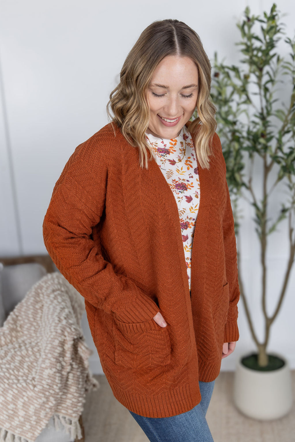 Billie Open Knit Cardigan - Rust
