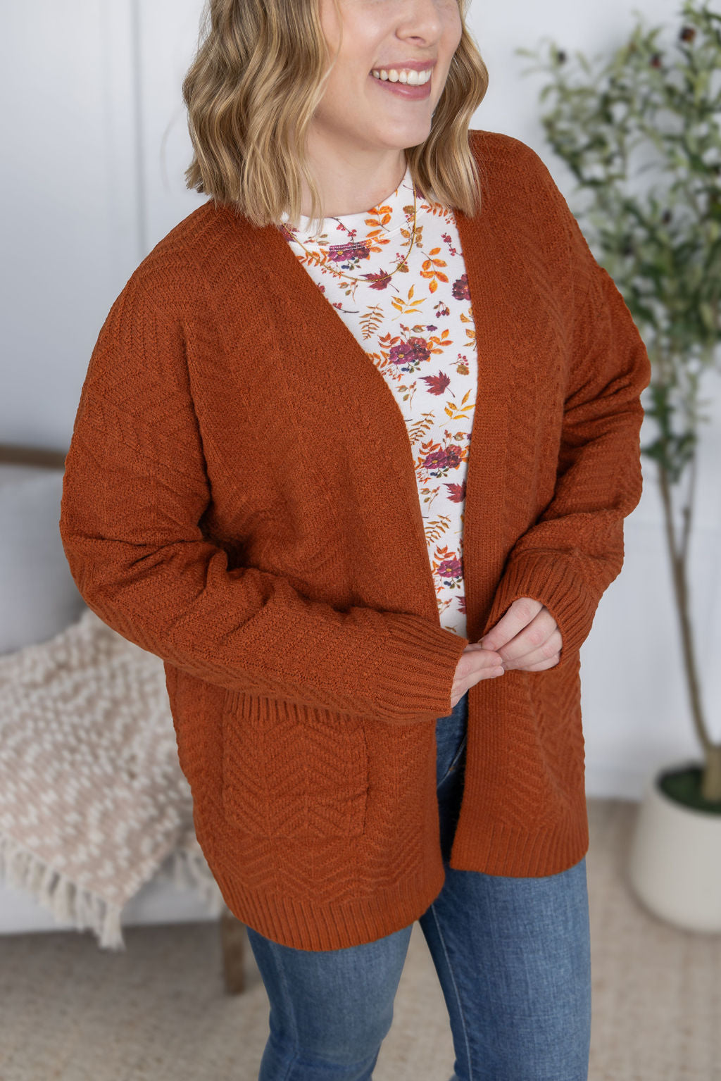 Billie Open Knit Cardigan - Rust