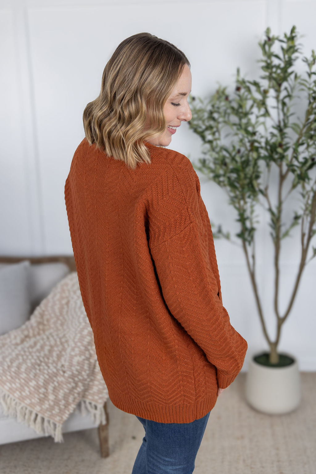 Billie Open Knit Cardigan - Rust