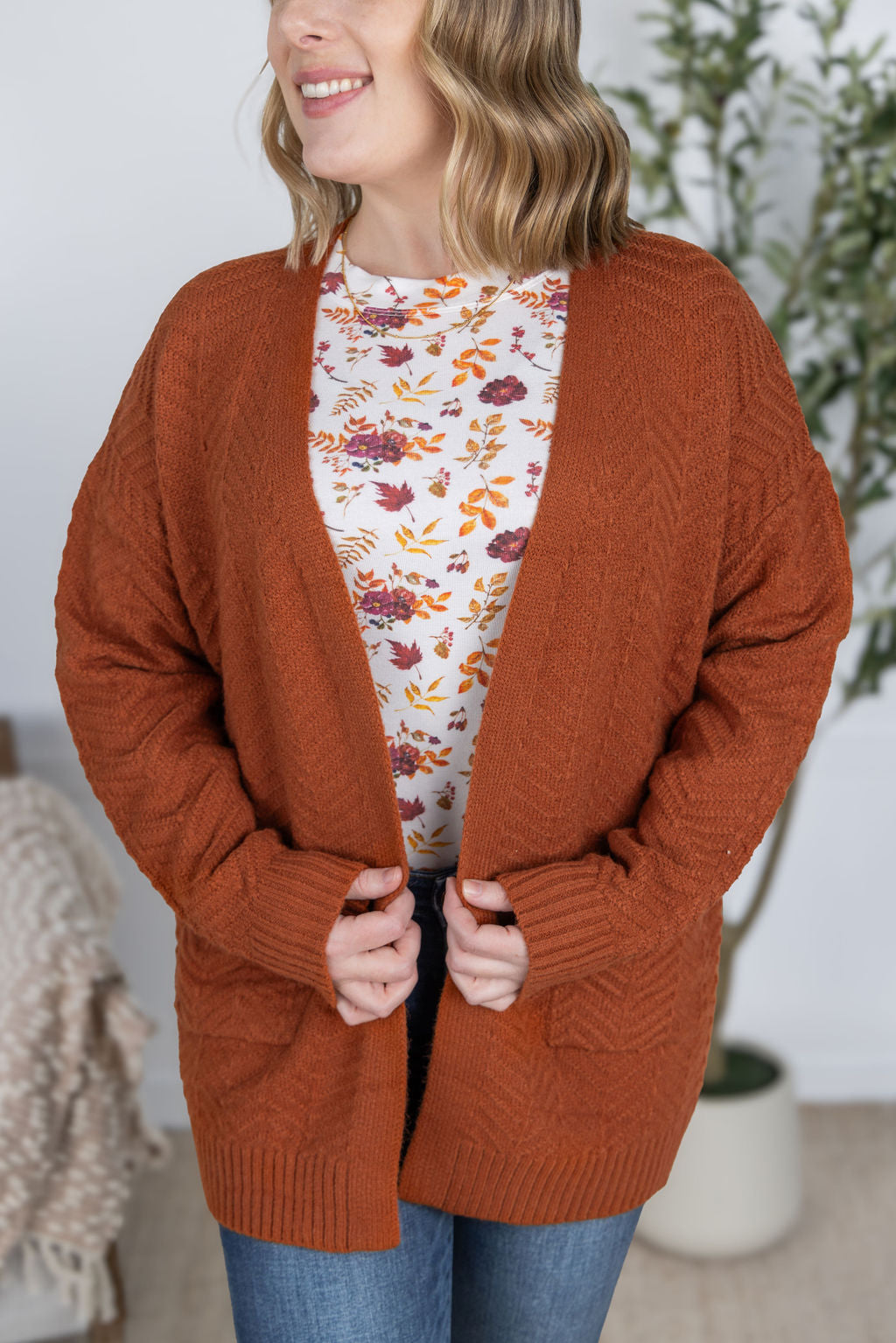 Billie Open Knit Cardigan - Rust