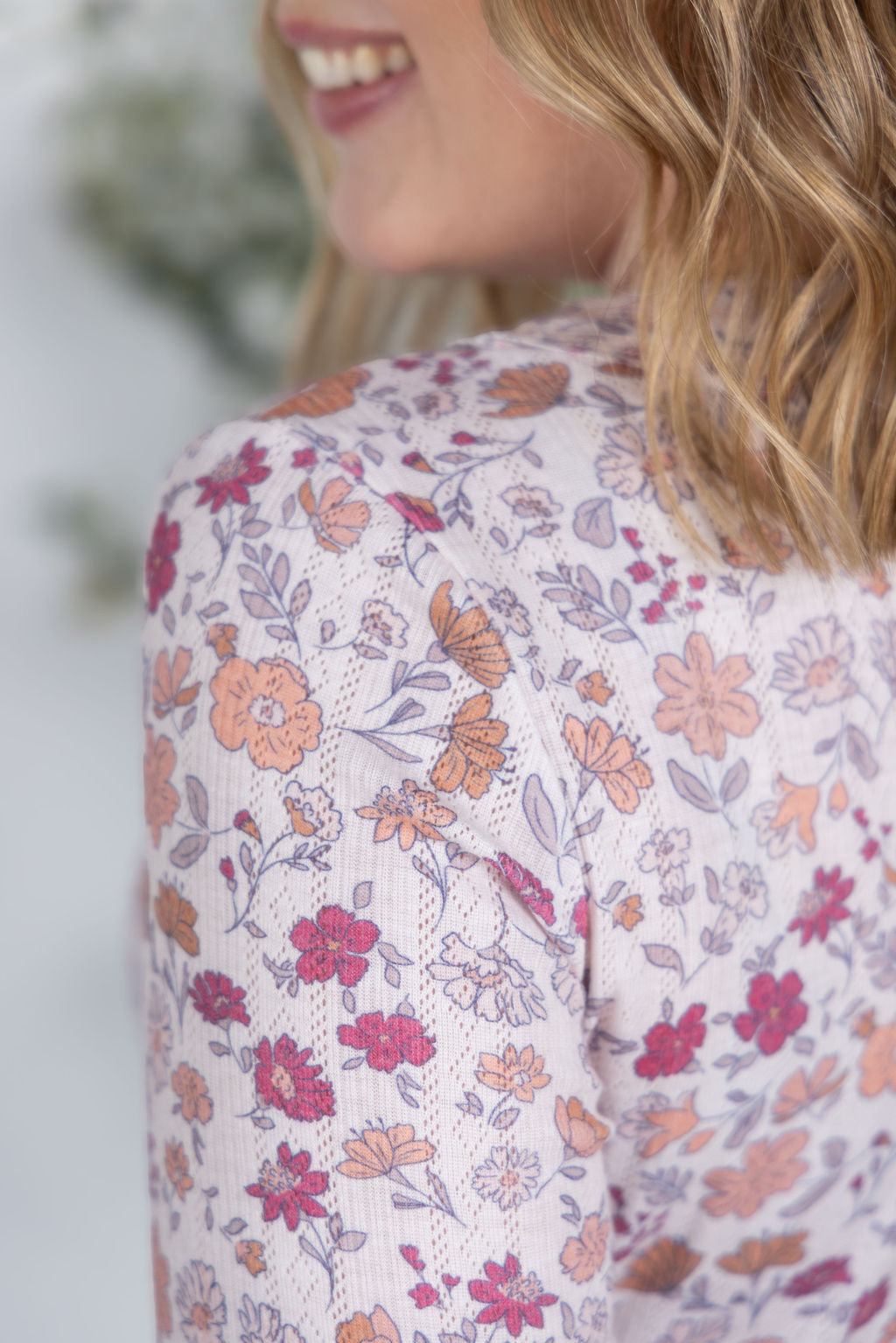 Floral Button Snap Henley