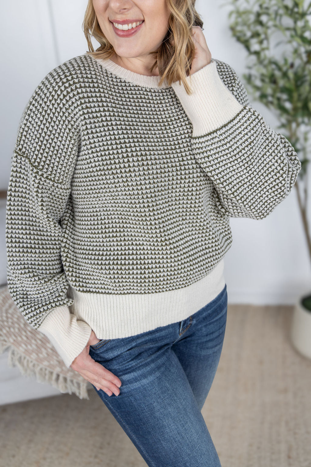 Charlotte Sweater, Olive and Cream