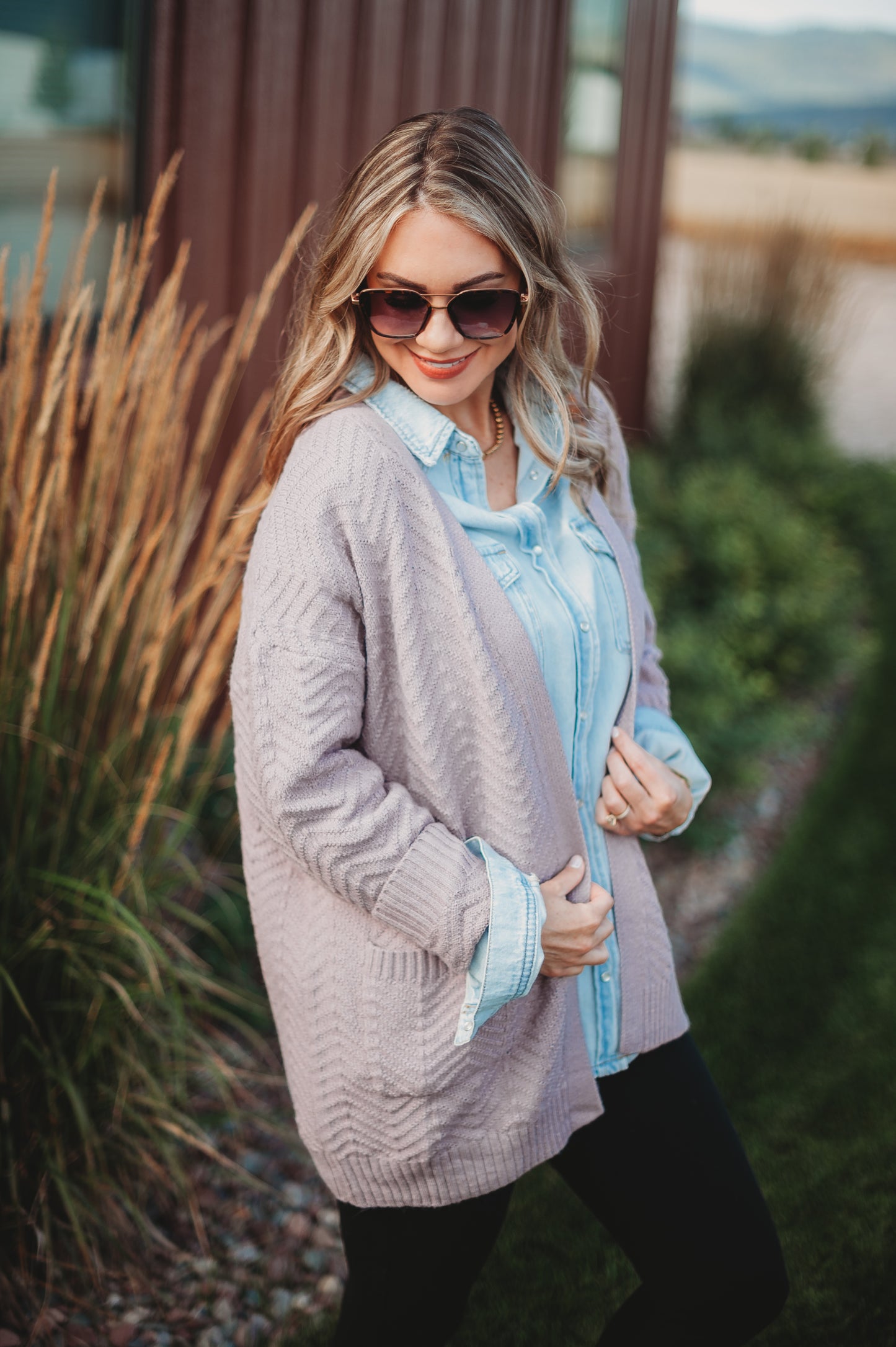 Billie Open Knit Cardigan - Dusty Purple