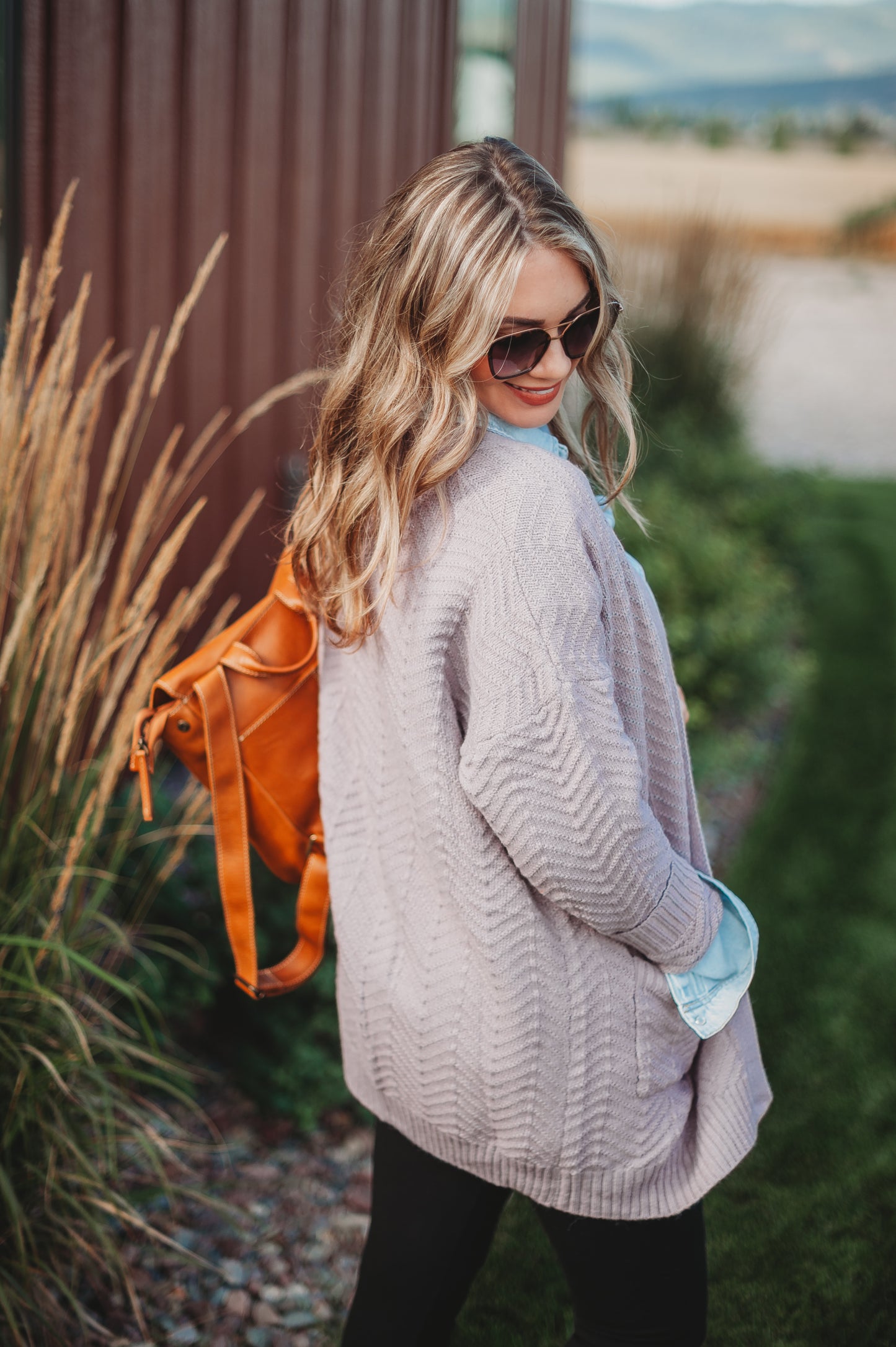 Billie Open Knit Cardigan - Dusty Purple