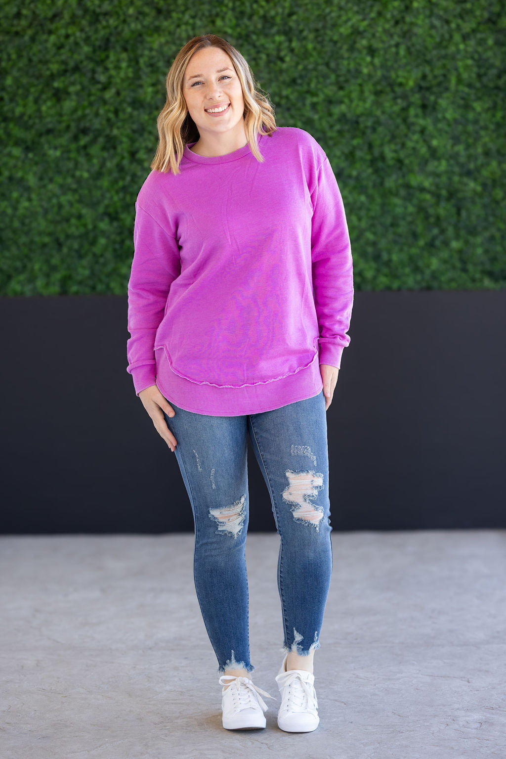 Vintage Wash Pullover - Vivid Orchid