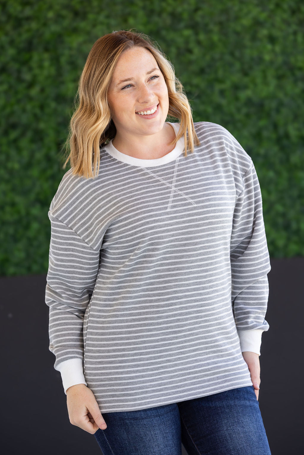 Striped Thermal Top - Grey