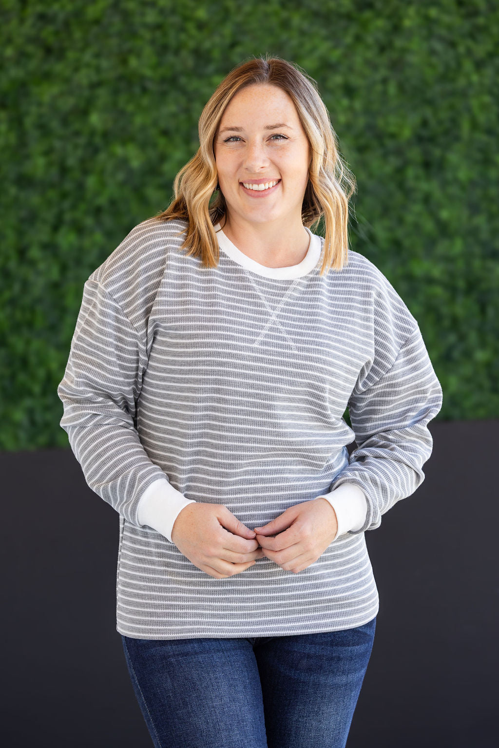 Striped Thermal Top - Grey