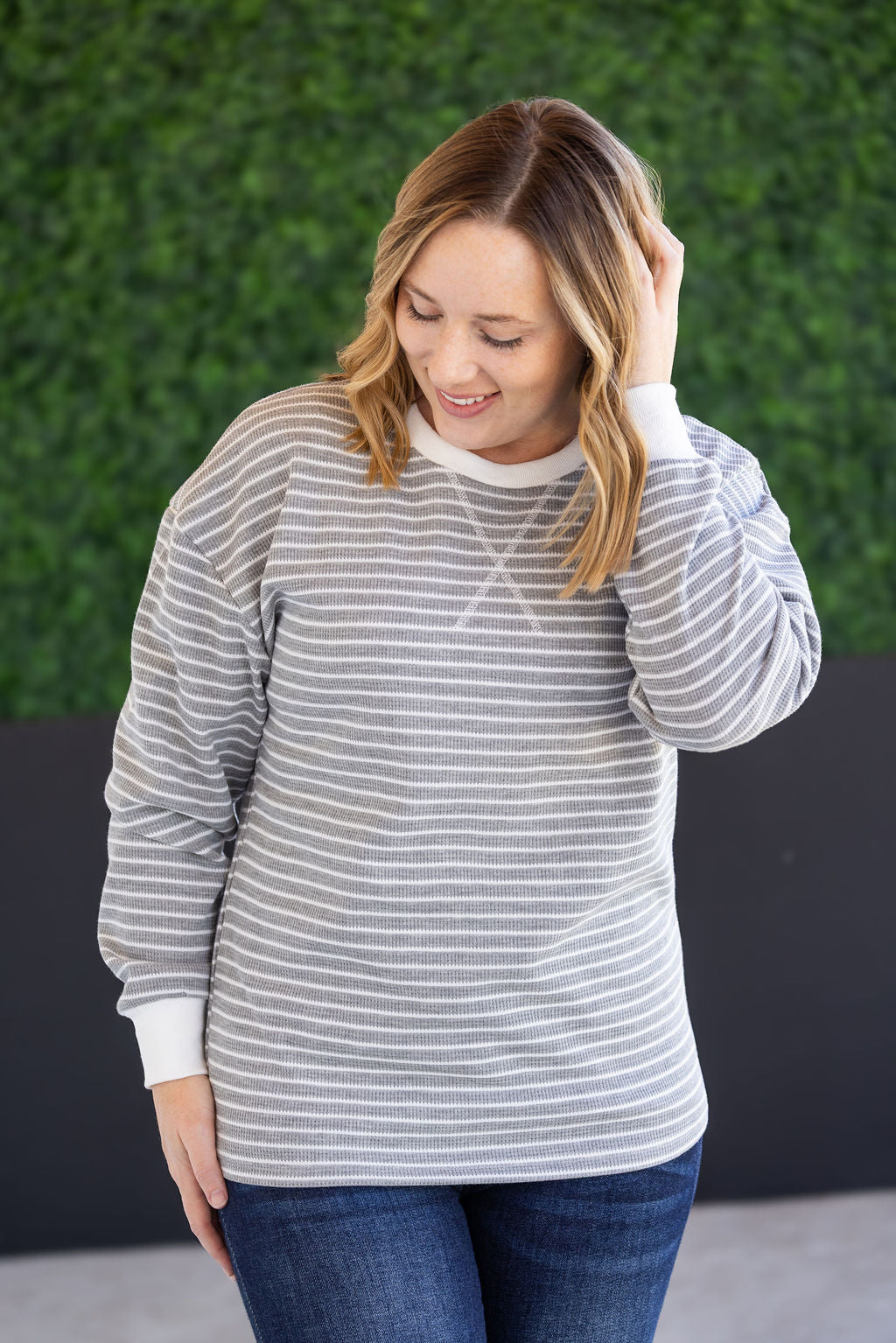 Striped Thermal Top - Grey