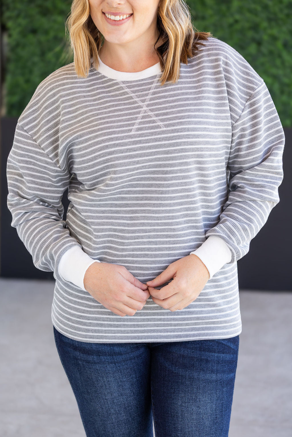 Striped Thermal Top - Grey