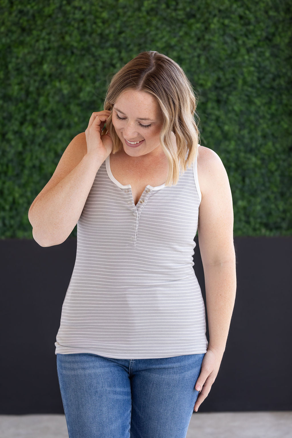 Shiloh Button Snap Tank - Grey