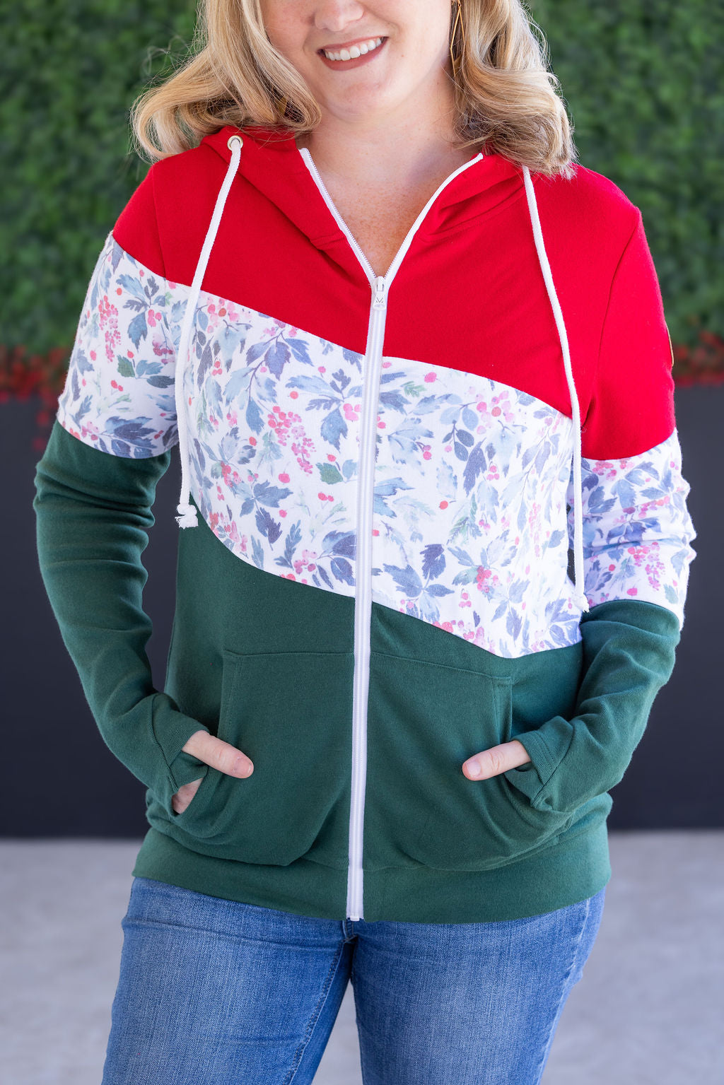 Colorblock Fullzip - Red, Winter Berry, Evergreen