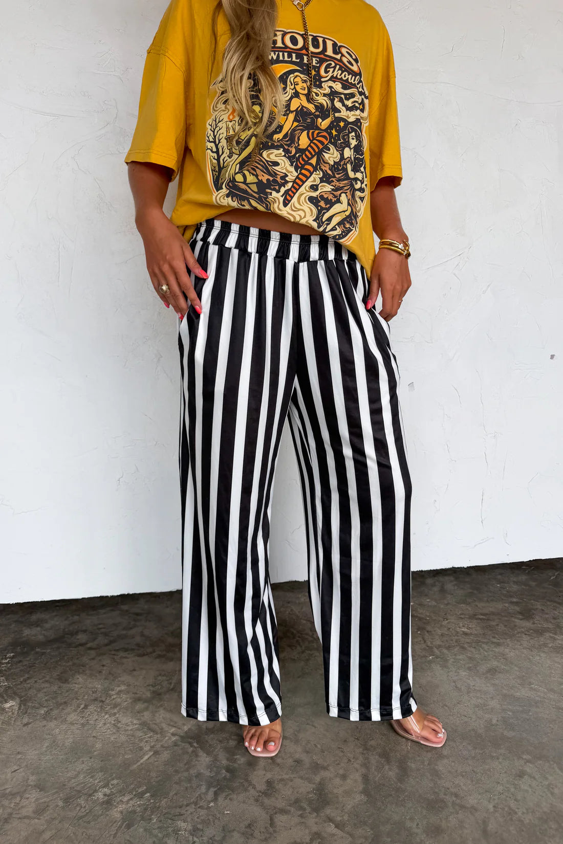 PREORDER: Black Vertical Vibes Stripe Pants, Early September Arrival