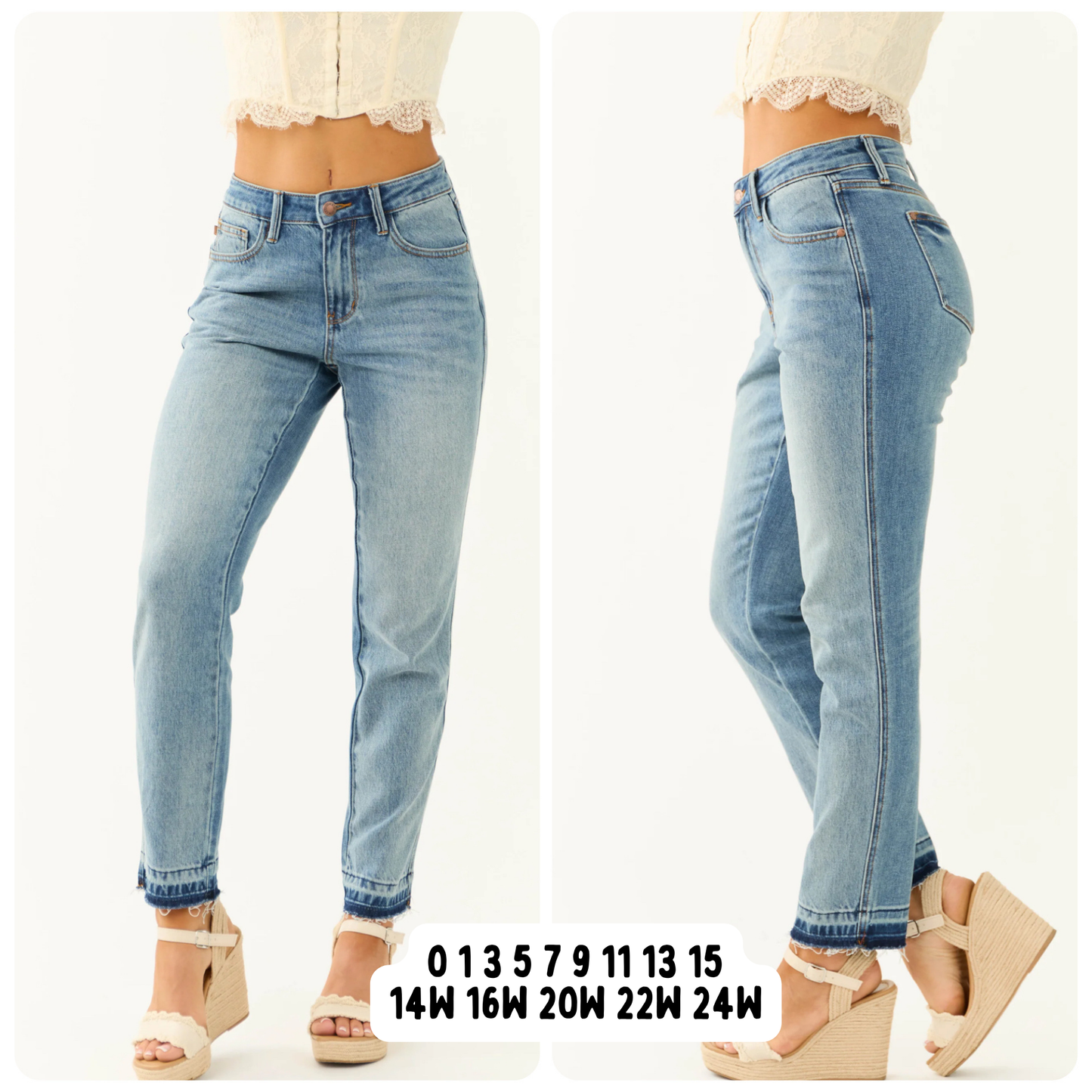 Judy Blue Mid Rise Rigid Magic Release Hem Jeans, 29.5” Inseam