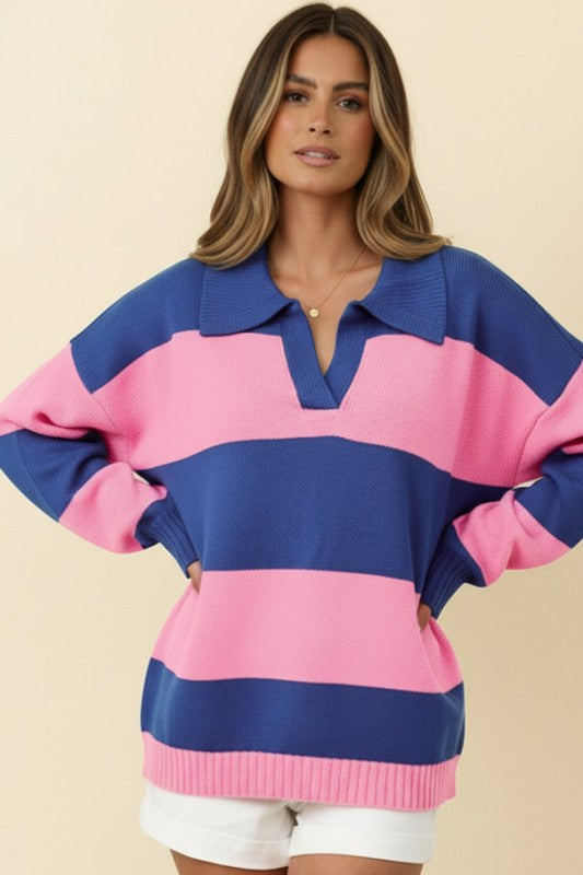 I'll Be On The Sidelines Blue and Pink Sweater