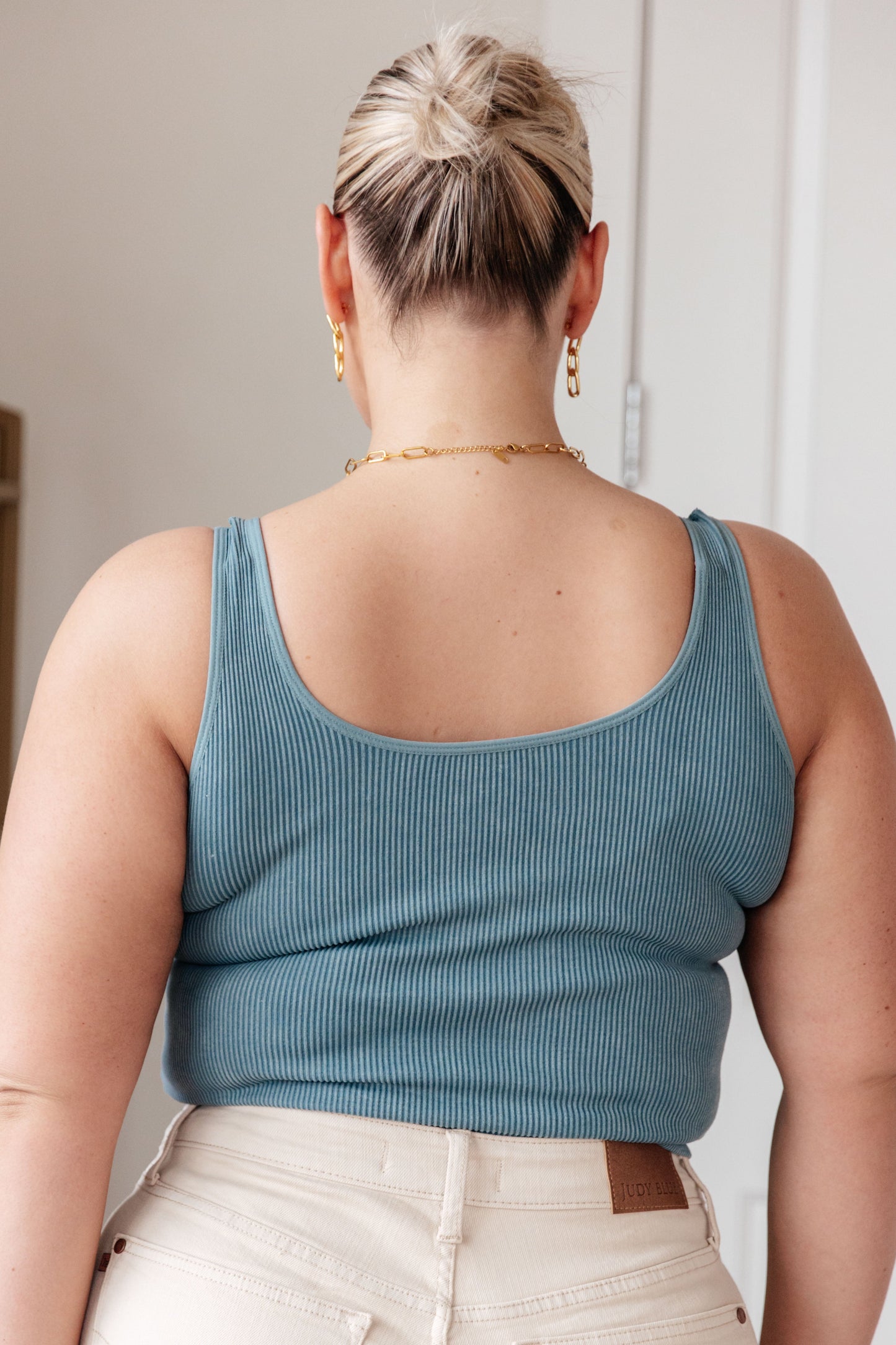 Fundamentals Ribbed Seamless Reversible Cropped Tank in Vintage Blue
