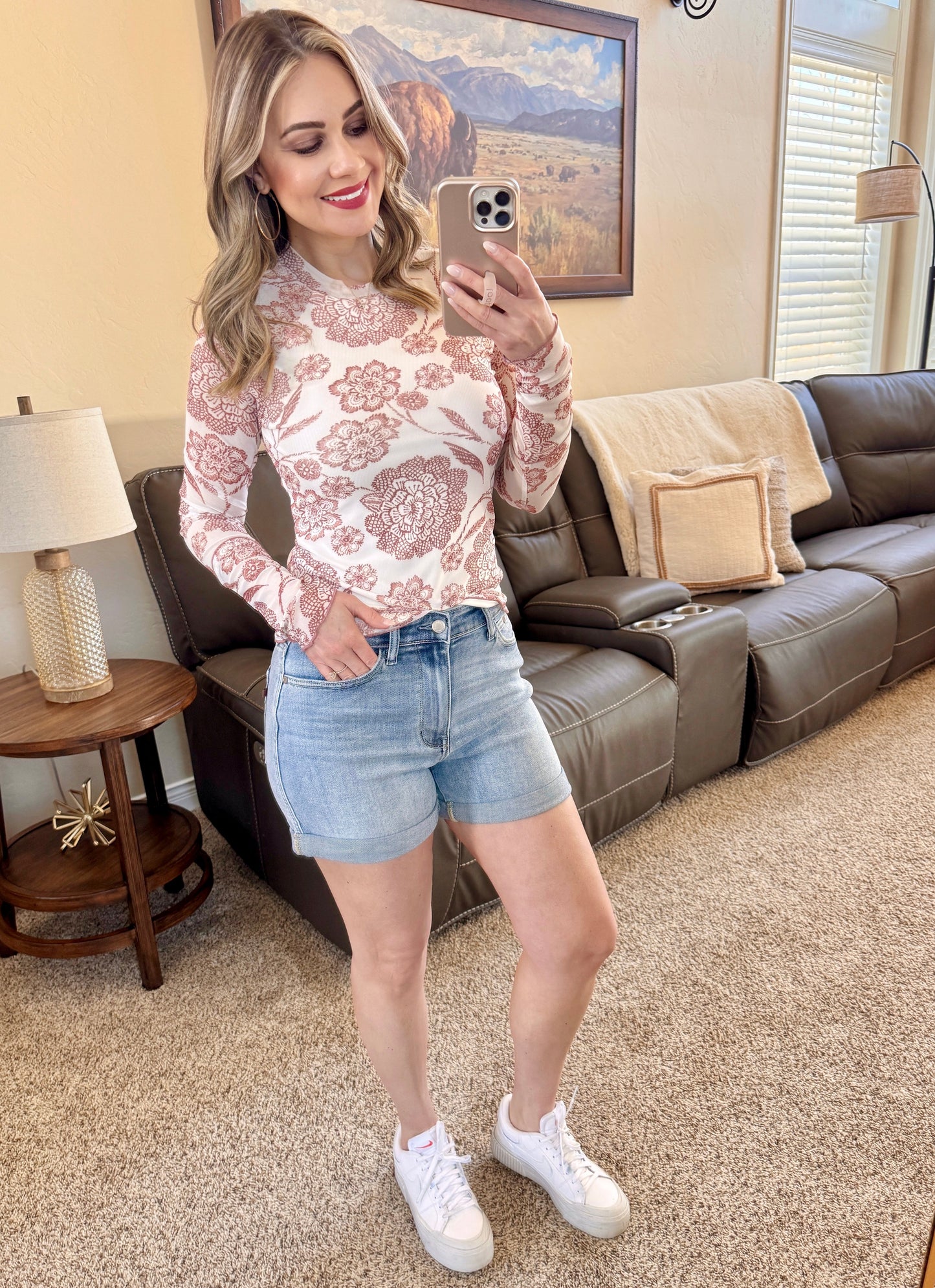 Caramel Floral Semi Sheer Lined Top