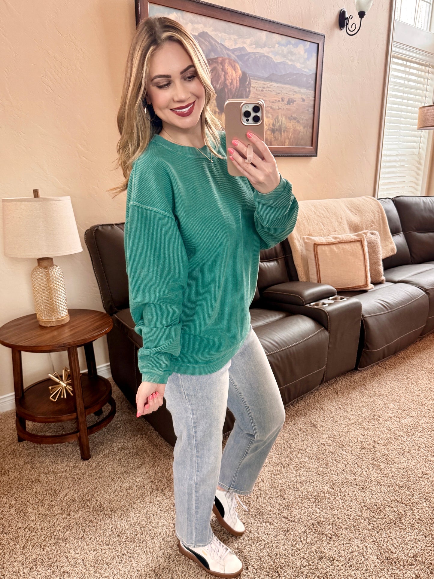 Luxe Corded Crewneck in Teal