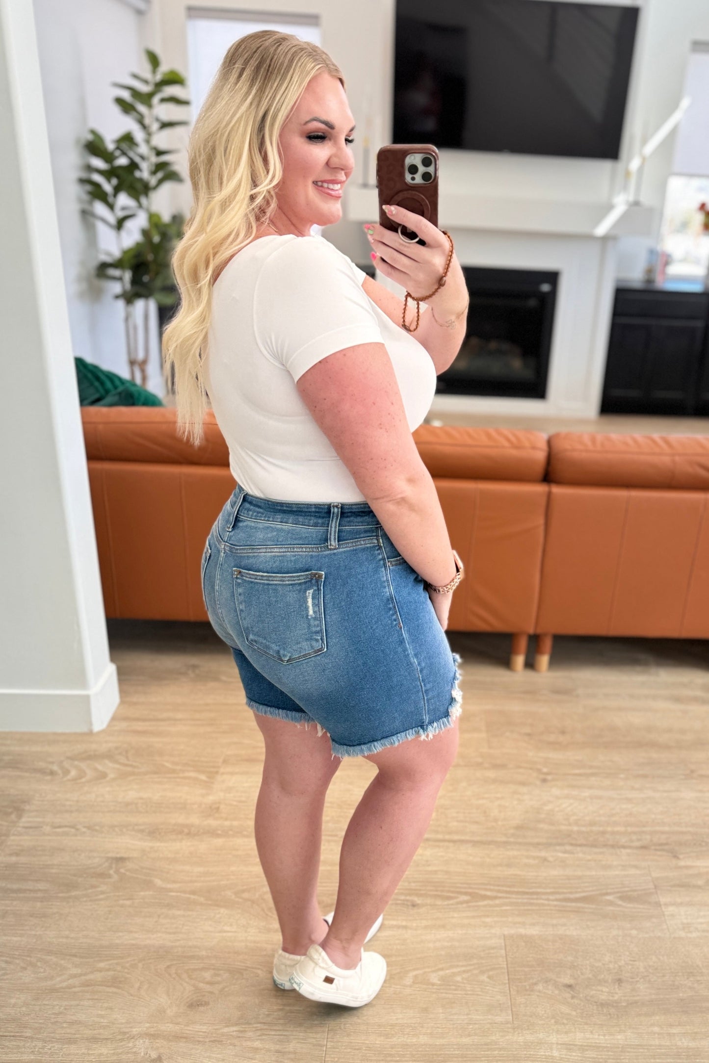 Kelsey Distressed Midi Shorts