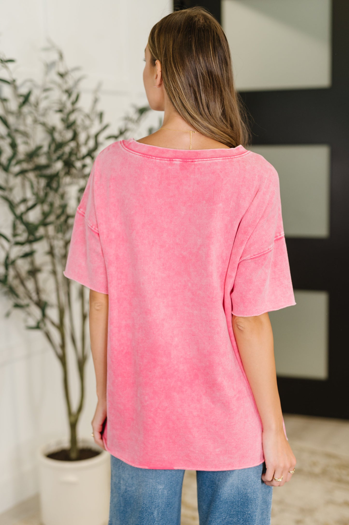 Zenana Washed Short Sleeve Top in Pink