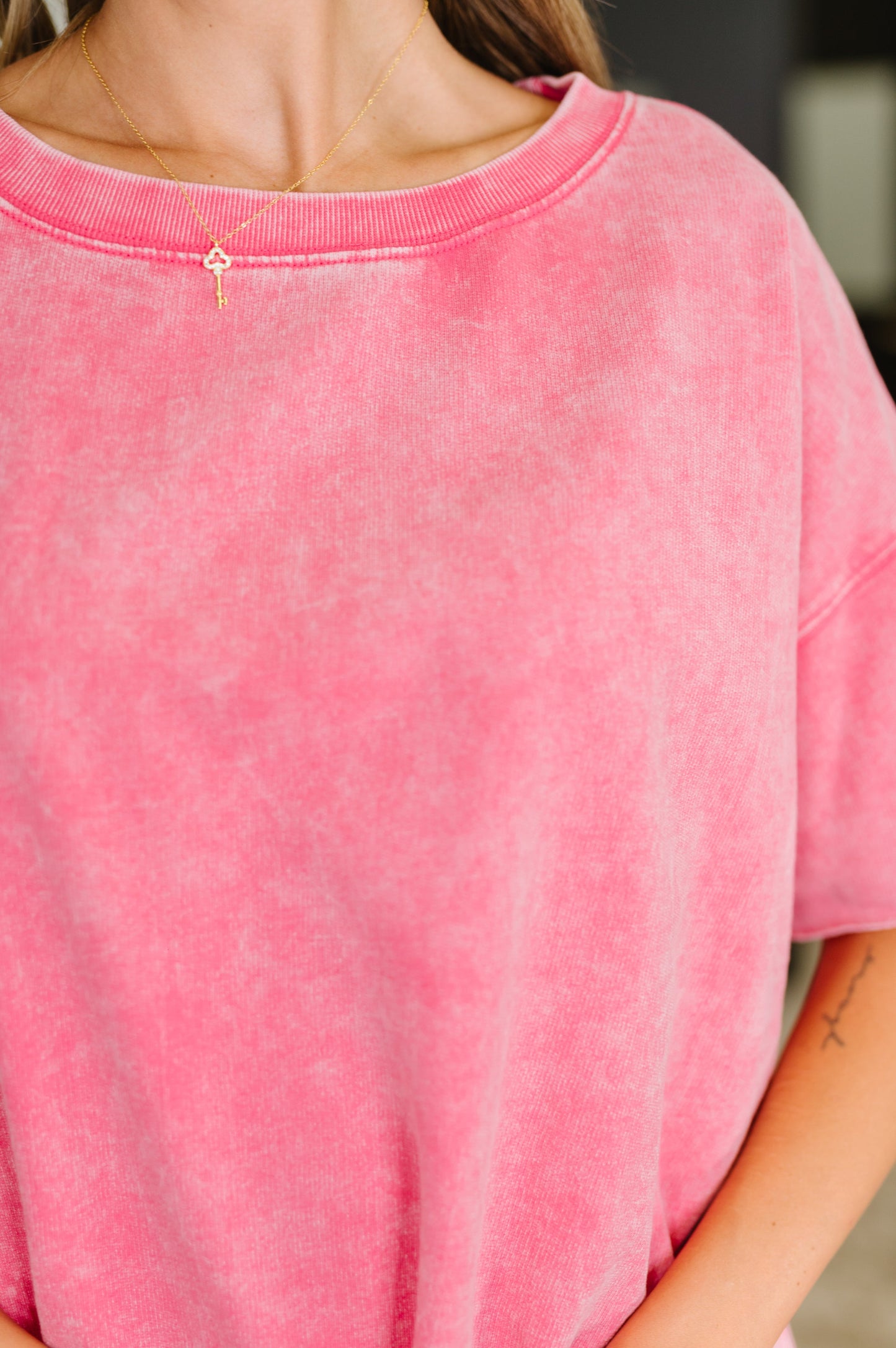 Zenana Washed Short Sleeve Top in Pink