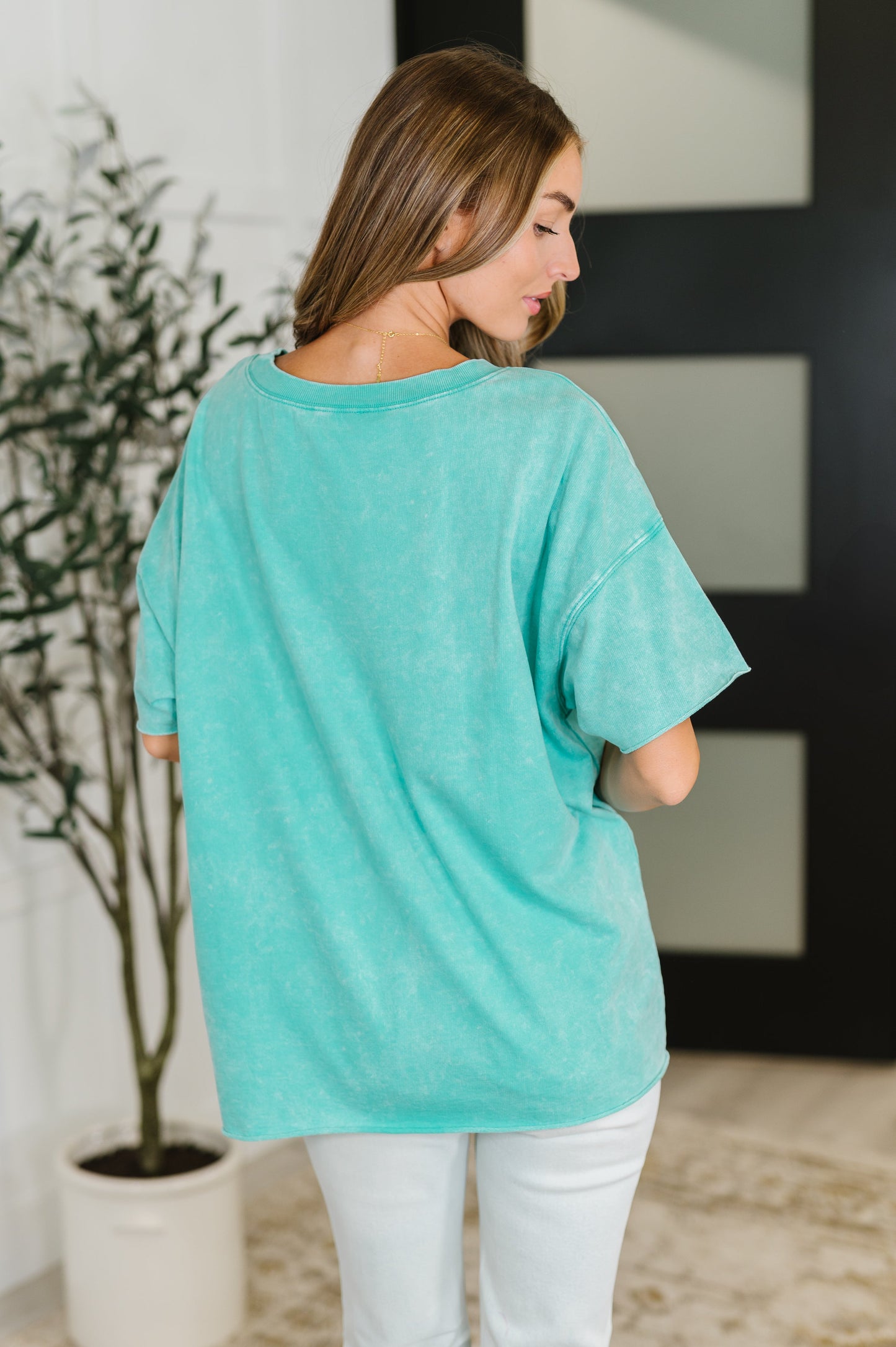 Zenana Washed Short Sleeve Top in Turquoise