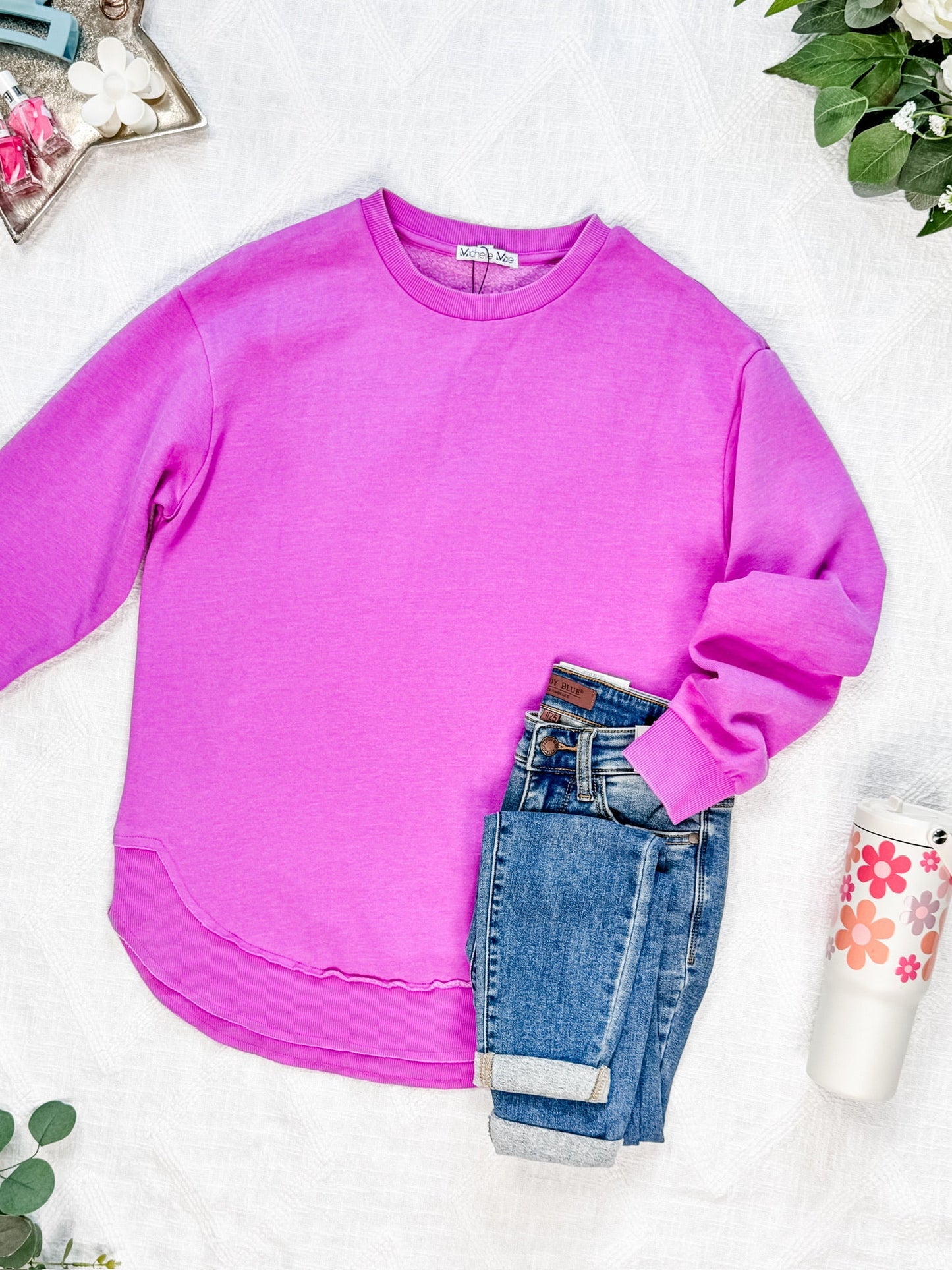 Vintage Wash Pullover - Vivid Orchid