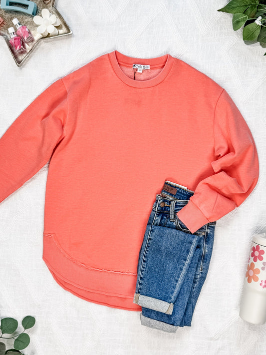 Vintage Wash Pullover - Deep Coral
