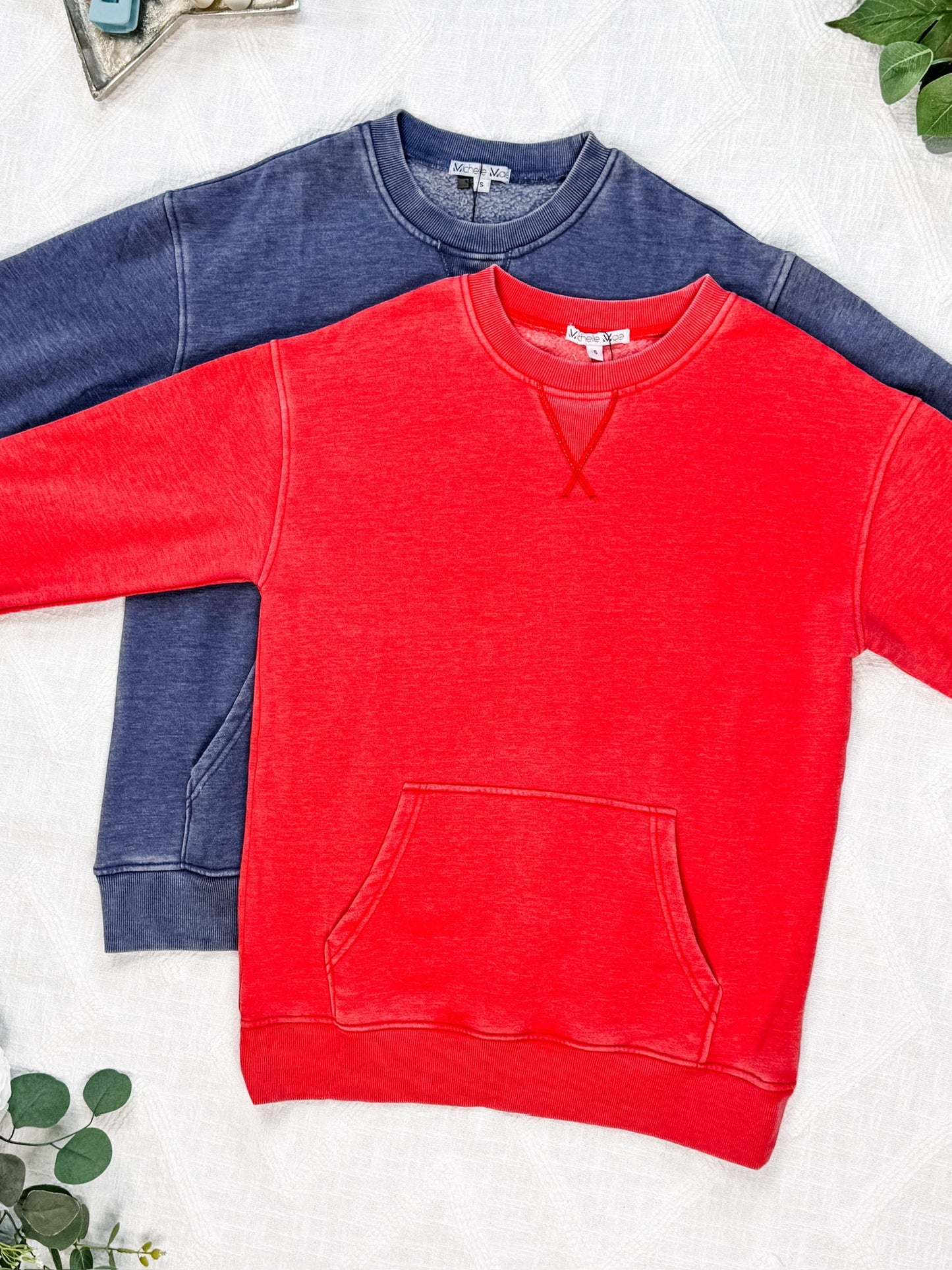 Vintage Wash Pocket Pullover - Red