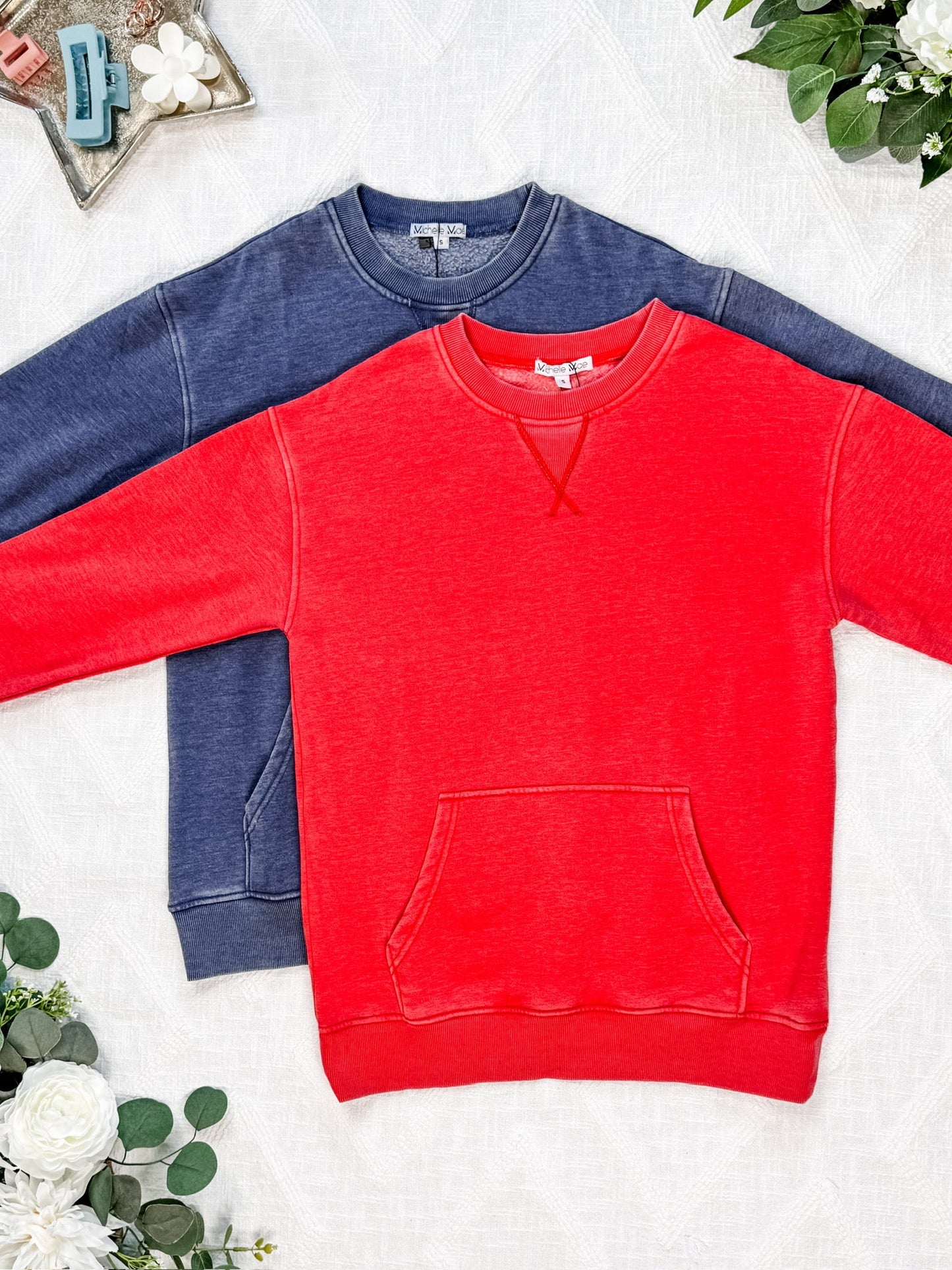 Vintage Wash Pocket Pullover - Red