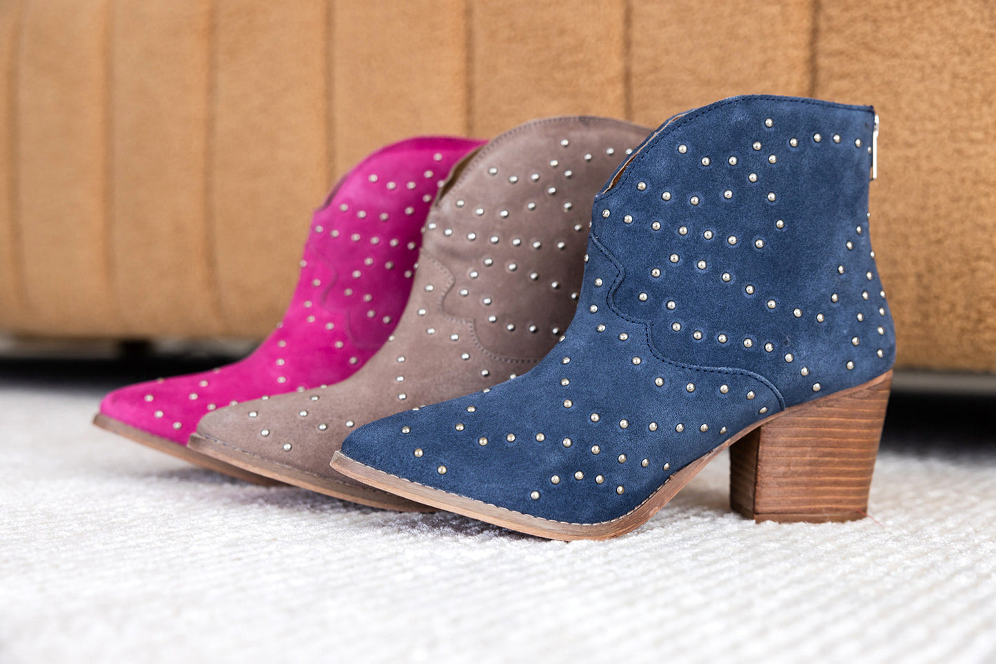 Studded Heeled Ankle Boot in Black
