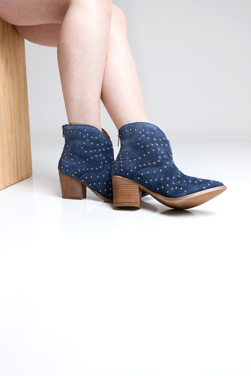 Studded Heeled Ankle Boot in Black