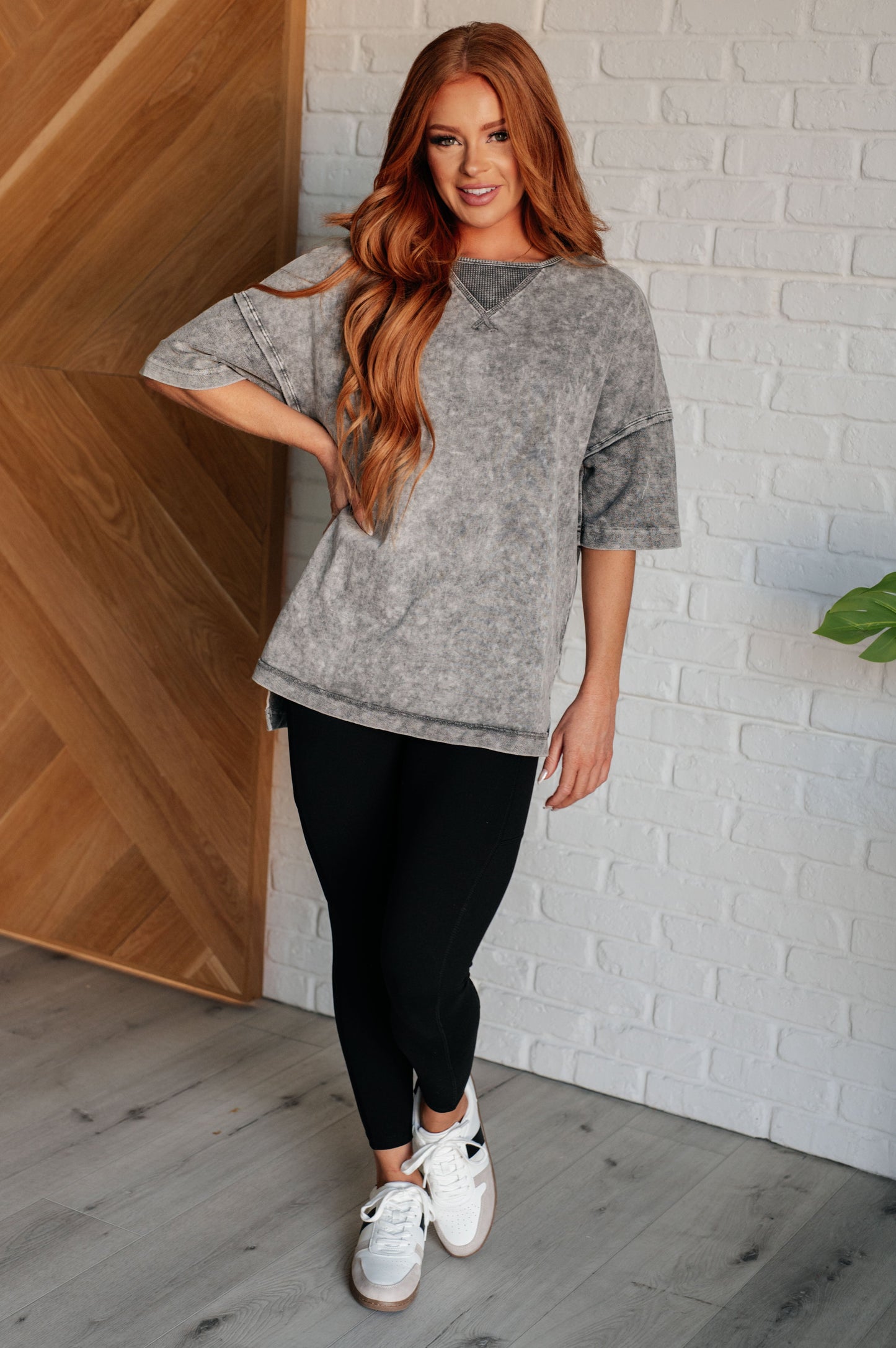 Oversized Mineral Wash Top in Grey
