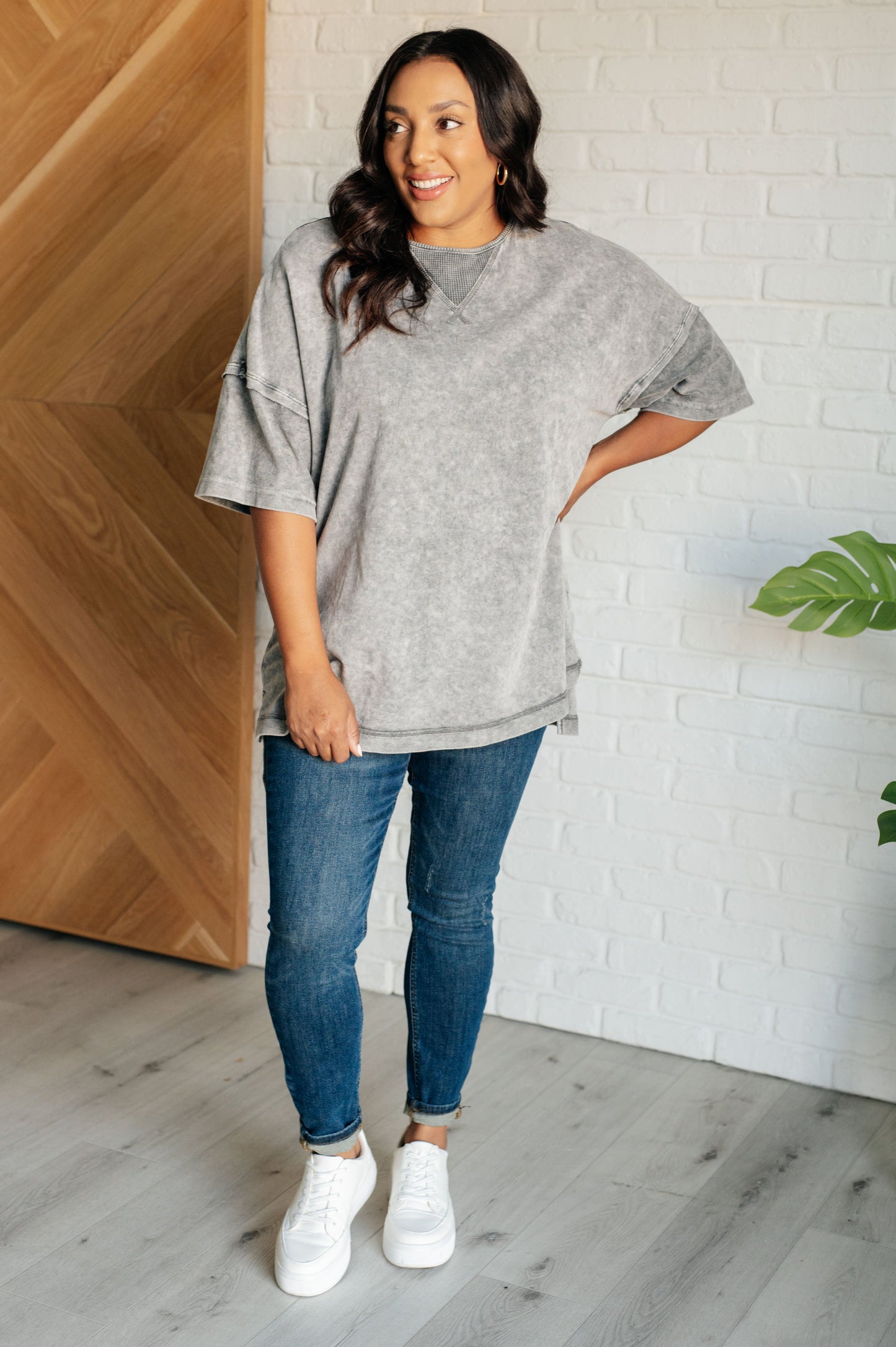 Oversized Mineral Wash Top in Grey
