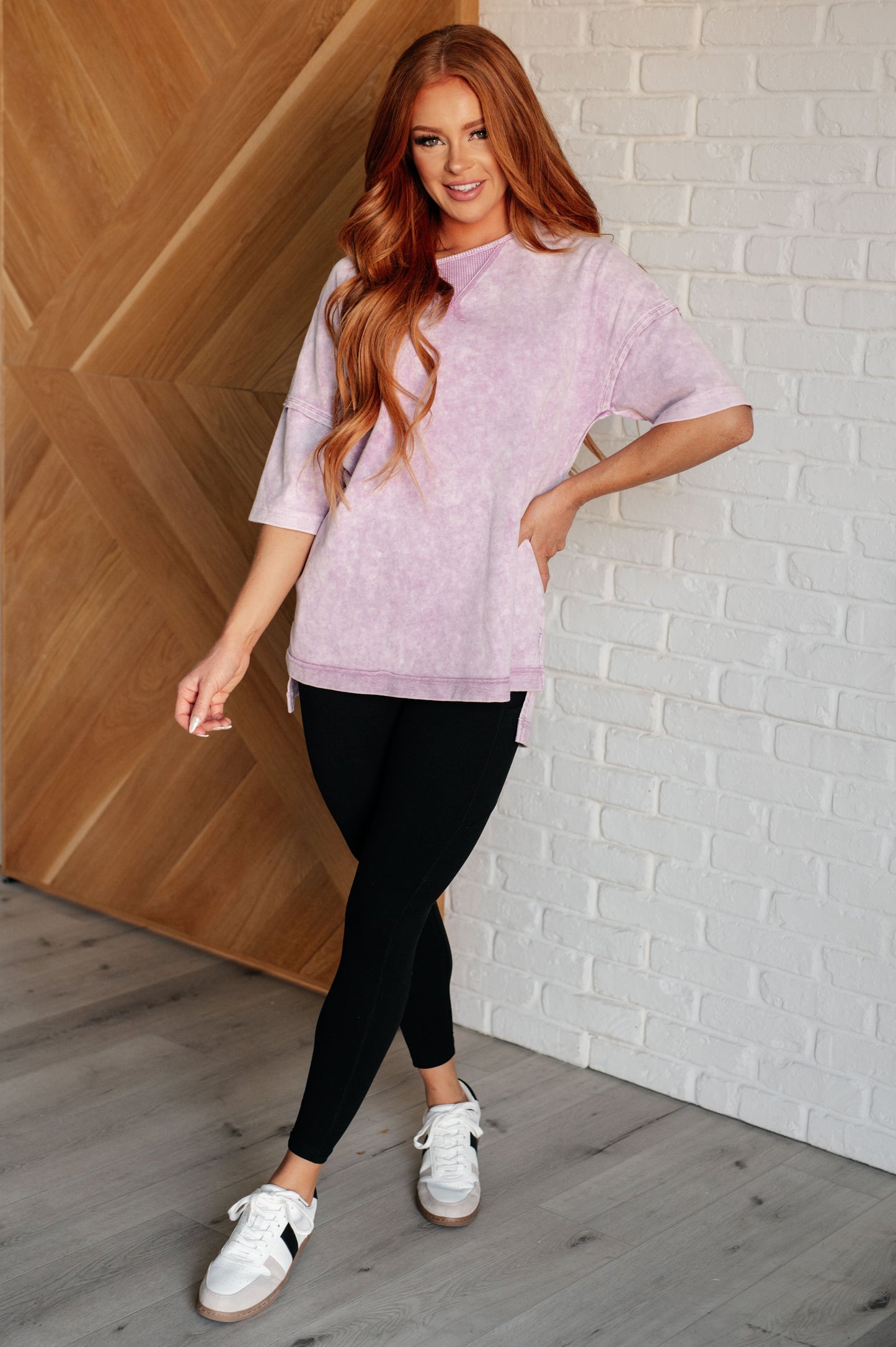 Oversized Mineral Wash Top in Orchid Petal