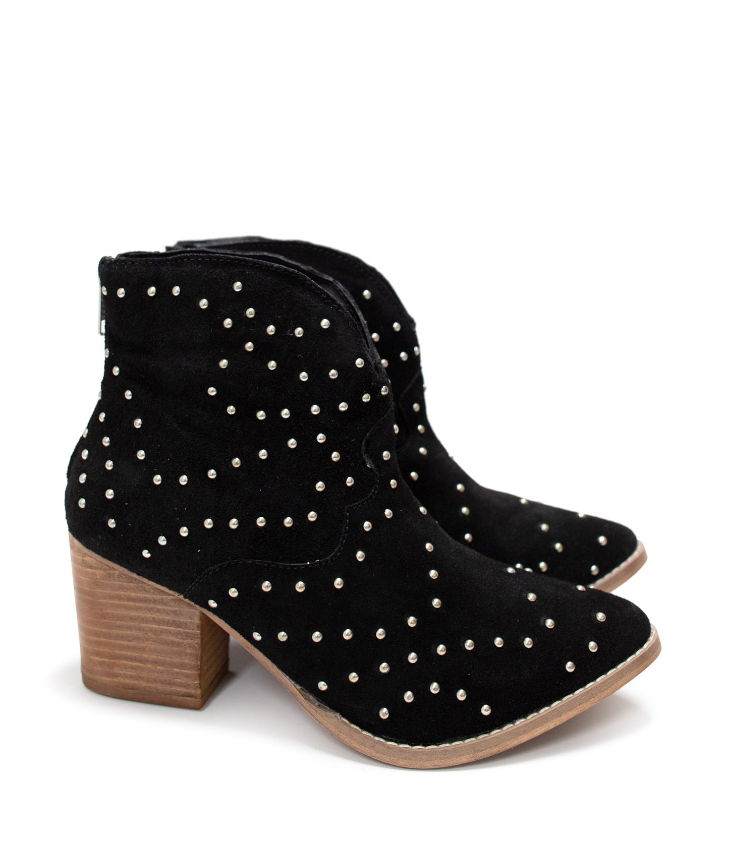 Studded Heeled Ankle Boot in Black