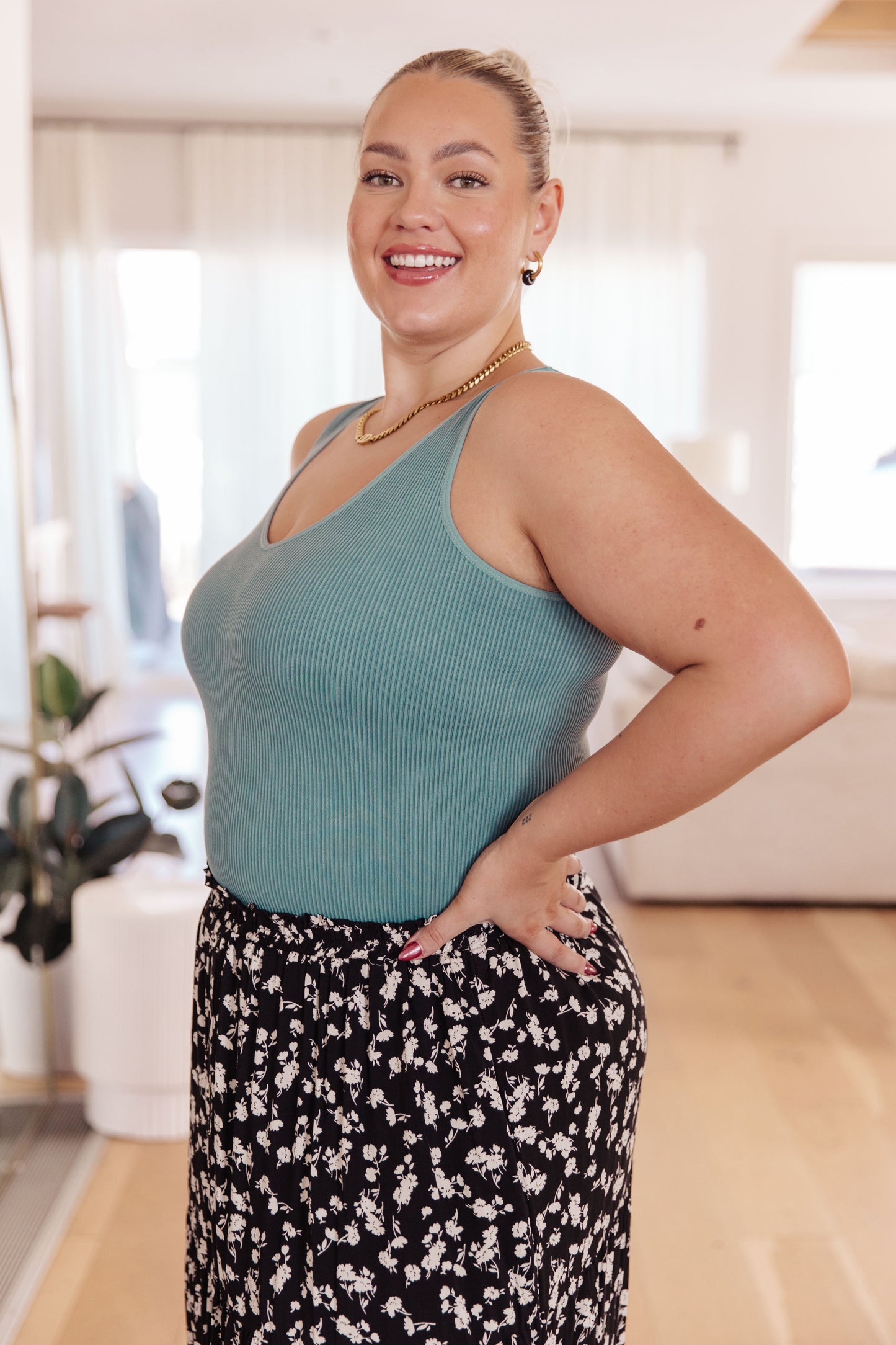 Fundamentals Ribbed Seamless Reversible Cropped Tank in Vintage Blue
