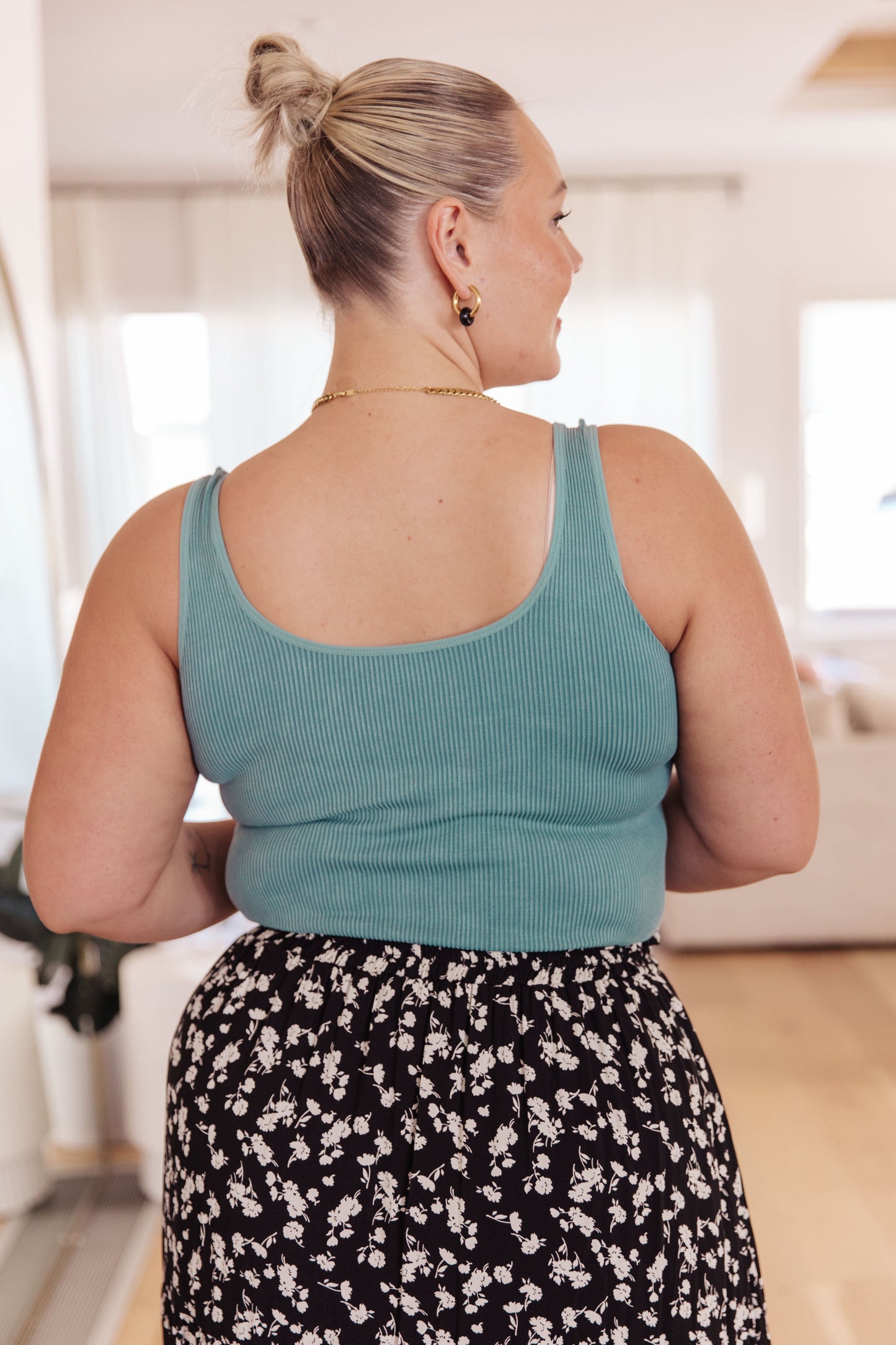 Fundamentals Ribbed Seamless Reversible Cropped Tank in Vintage Blue