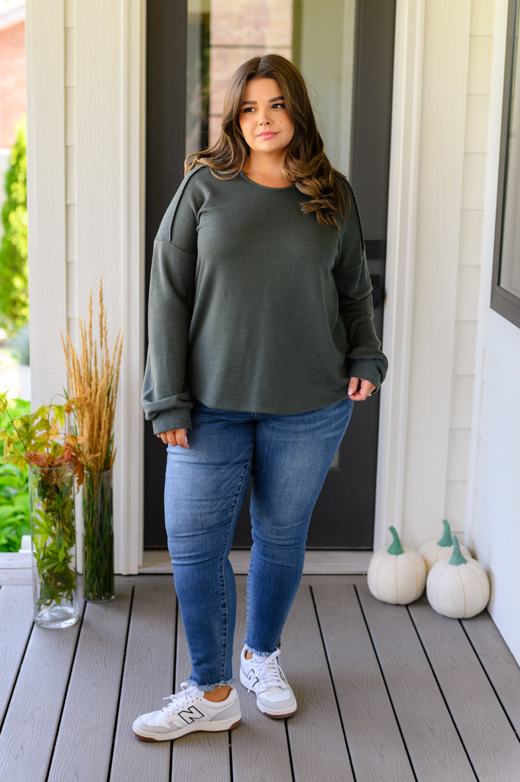 Just Say So Long Sleeve Top in Forest Green