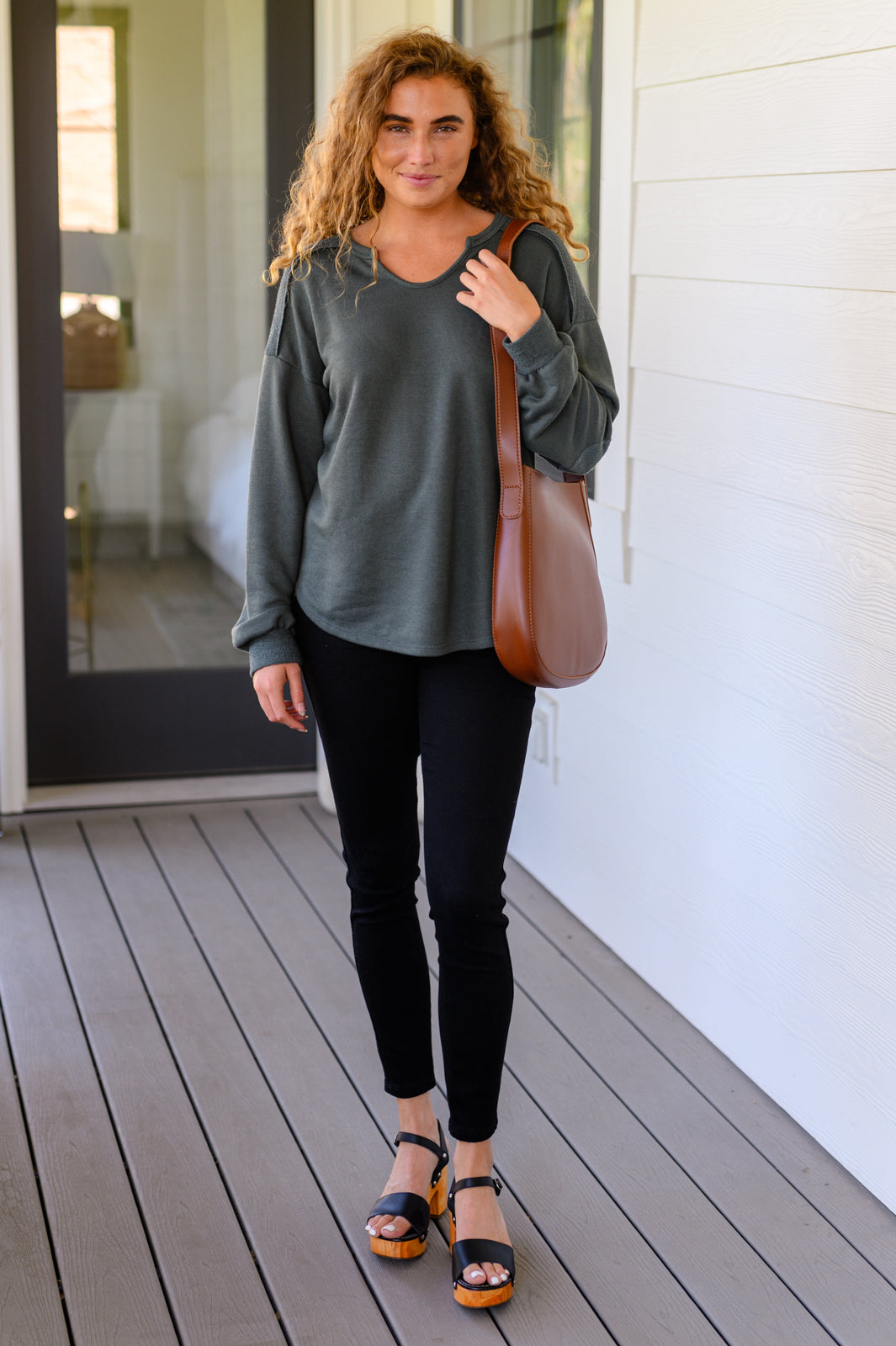 Just Say So Long Sleeve Top in Forest Green
