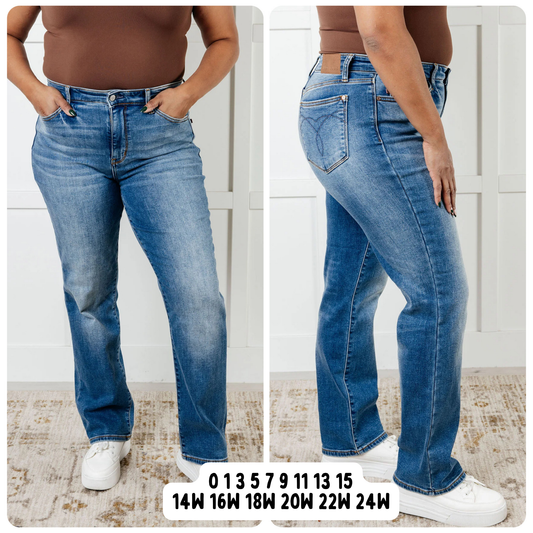 Judy Blue Run Vintage Wash Thermal Straight Jeans, 31” Inseam