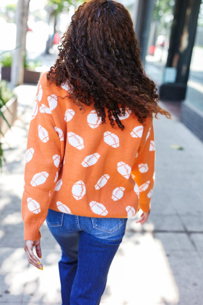 Game Day Orange Football Print Jacquard Knit Sweater