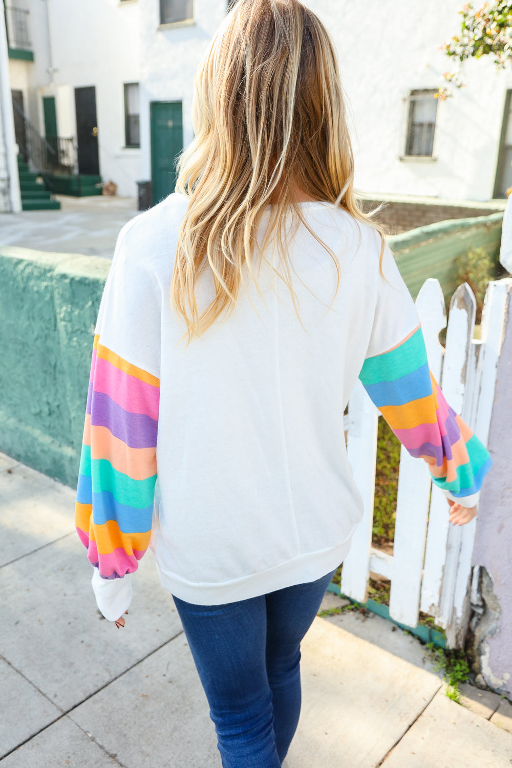 Stand Out Cream Stripe Drop Shoulder Hacci Knit Pullover